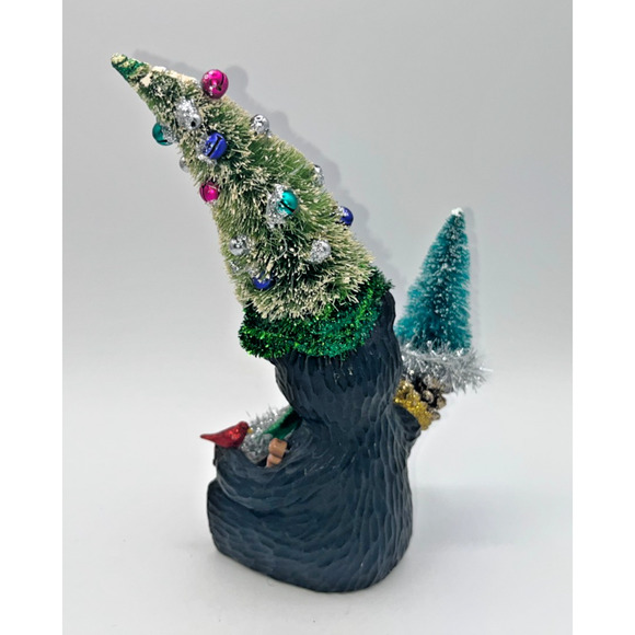 Vintage Black Bear with Christmas Tree Pinecone Paw Gingerbread Cardinal OOAK - Picture 10 of 16